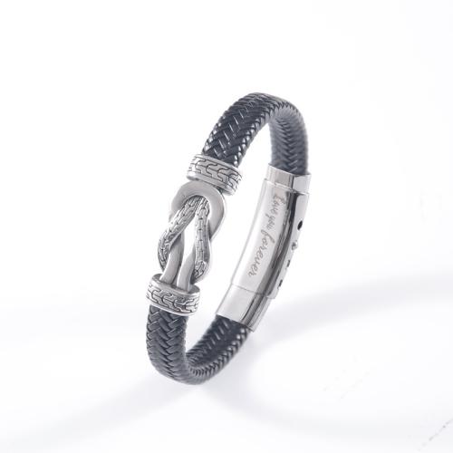 PU Leather Bracelet, with 304 Stainless Steel, vintage & for man Approx 19-22 cm 