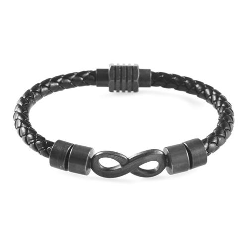 PU Leather Bracelet, with 304 Stainless Steel, Infinity, plated, vintage & for man, black Approx 8.5 Inch 