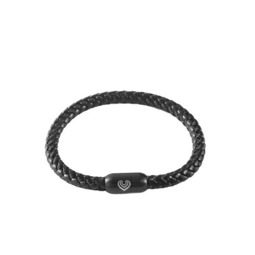 PU Leather Bracelet, with 304 Stainless Steel, plated, vintage & braided & for man, black 