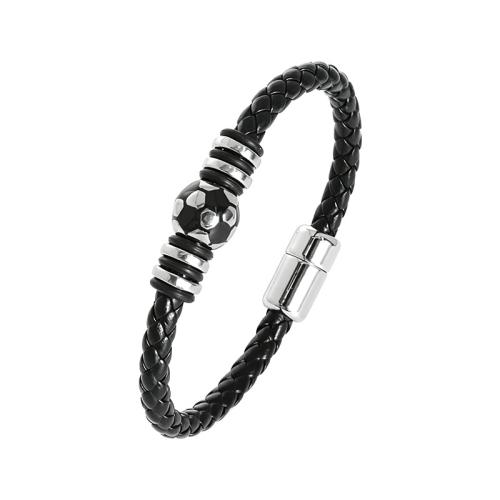 PU Leather Bracelet, with 304 Stainless Steel, Football, vintage & for man 