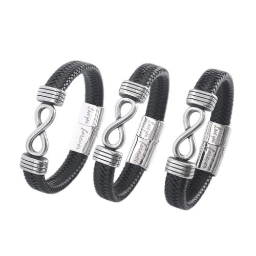 PU Leather Bracelet, with 304 Stainless Steel, Infinity, vintage & for man 