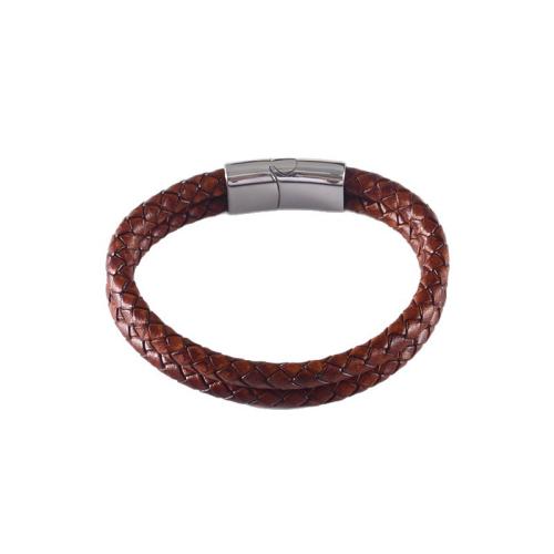 Cowhide Bracelet, with 304 Stainless Steel, vintage & for man 