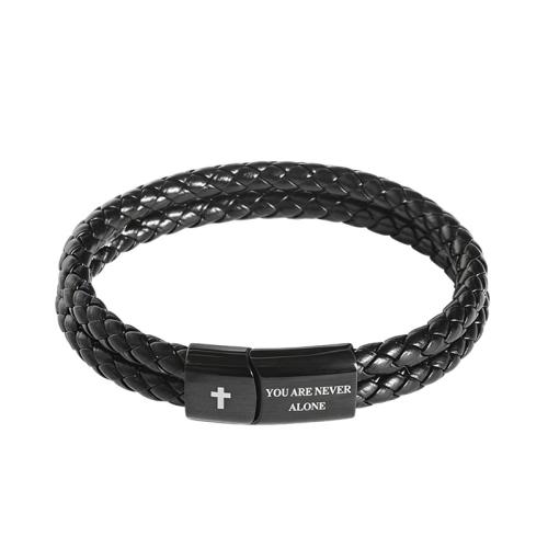 PU Leather Bracelet, with 304 Stainless Steel & for man, black 