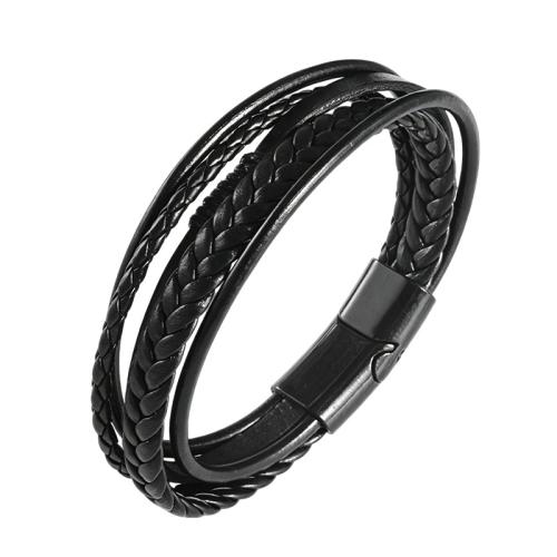 PU Leder Armband, mit Zinklegierung, handgemacht, mehrschichtig & verschiedene Größen vorhanden & für den Menschen, schwarz, verkauft von PC