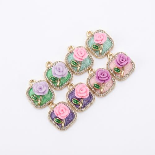 Pendentifs argile de polymère Fimo, avec alliage de zinc, Placage de couleur d'or, DIY & avec le motif de fleurs & émail & avec strass, plus de couleurs à choisir Environ 2mm, Vendu par PC[