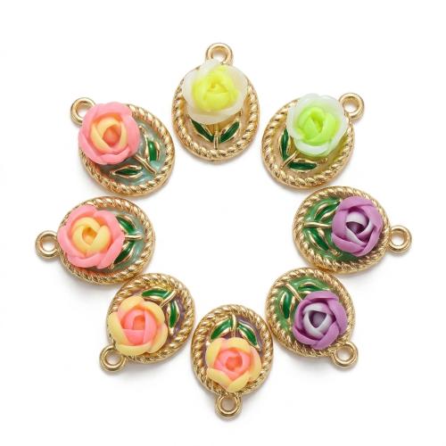 Pendentifs argile de polymère Fimo, avec alliage de zinc, Placage de couleur d'or, DIY & avec le motif de fleurs & émail, plus de couleurs à choisir Environ 2mm, Vendu par PC[