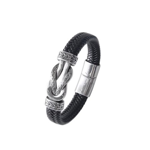 PU Leather Bracelet, with 304 Stainless Steel, vintage & for man, black 