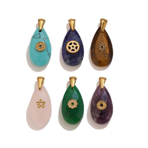 Gemstone ювелирные изделия Кулон, Нержавеющая сталь 304, с Полудрагоценный камень, Каплевидная форма, плакирован золотом, DIY & различные материалы для выбора продается PC