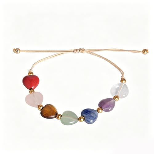 Gemstone Bracelet, with Polyester Cord, Heart, handmade, fashion jewelry & Unisex Approx 16.5-28 cm [