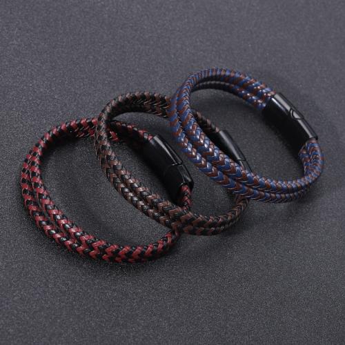 PU Leather Bracelet, with Zinc Alloy, handmade, vintage & multilayer & for man 