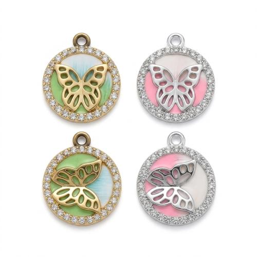 Polymer Clay Zinc Alloy Pendants, with Zinc Alloy, Flat Round, plated, DIY & with butterfly pattern & enamel & with rhinestone Approx 2mm 