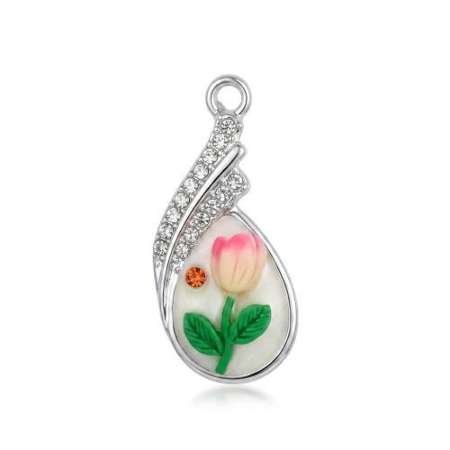 Polymer Clay Zinc Alloy Pendants, with Zinc Alloy, plated, DIY & with flower pattern & enamel & with rhinestone 