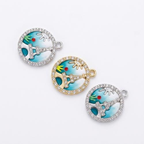 Polymer Clay Zinc Alloy Pendants, with Zinc Alloy, Flat Round, plated, DIY & enamel & with rhinestone Approx 2mm 