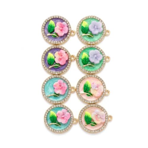 Polymer Clay Zinc Alloy Pendants, with Zinc Alloy, Flat Round, plated, DIY & with flower pattern & enamel Approx 2mm 