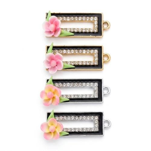 Polymer Clay Zinc Alloy Pendants, with Zinc Alloy, Rectangle, plated, DIY & with flower pattern & enamel Approx 2mm 