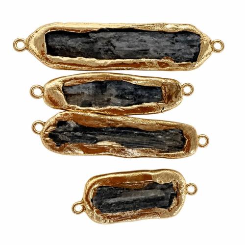Natural Quartz Druzy Connector, Brass, with Kyanite, Geometrical Pattern, random style & DIY, length 42-67mm, width 12-18mm,thickness 4-7mm Approx 1.5mm [