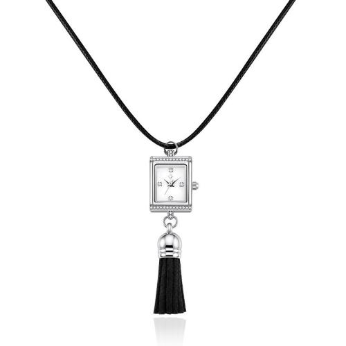 Zinc Alloy Watch Necklace, with Wax Cord & Stainless Steel, plated, for woman & with rhinestone Approx 72 cm 