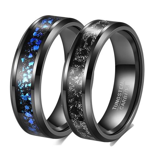 Tungsten Steel Finger Ring, with Blue Opal, Vacuum Ion Plating, Unisex 6mm, US Ring 