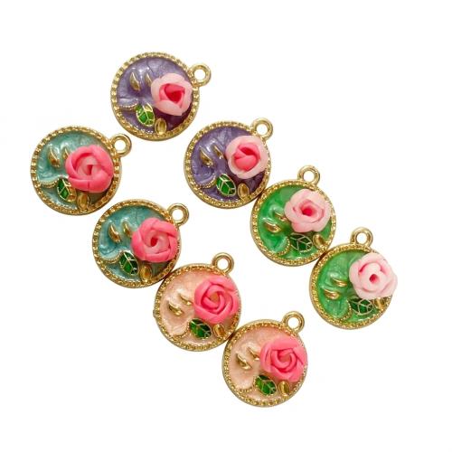 Polymer Clay Zinc Alloy Pendants, with Zinc Alloy, Flat Round, gold color plated, DIY & enamel Approx 2mm 