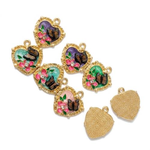Pendentifs argile de polymère Fimo, avec alliage de zinc, coeur, Placage de couleur d'or, DIY & émail & avec strass, plus de couleurs à choisir Environ 2mm, Vendu par PC[