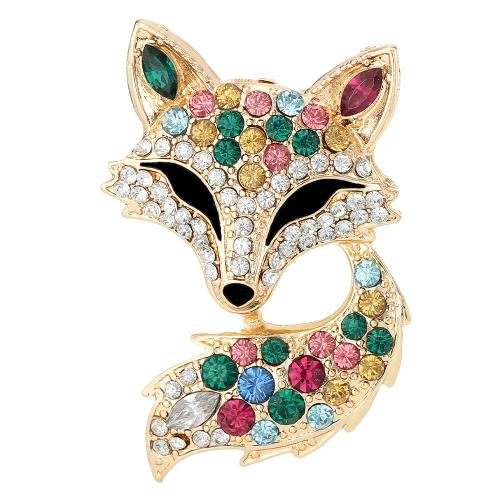 Zinc Alloy Brooch, Fox, gold color plated, Unisex & with rhinestone 
