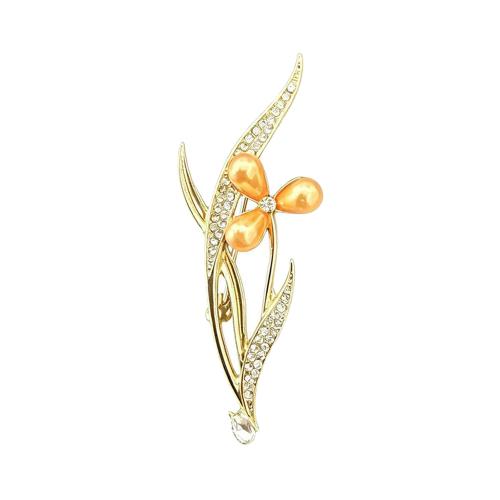 Zinc Alloy Brooch, Flower, gold color plated, Unisex & with rhinestone 