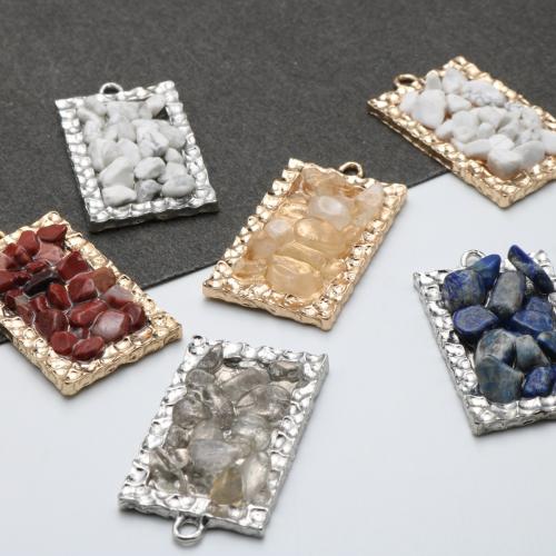 Colgantes semi piedras preciosas de la aleación de Zinc, Grava natural, con aleación de zinc, Rectángular, chapado, Bricolaje, Color aleatorio, 23.5x43mm, Vendido por UD