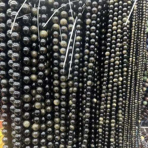 Single Gemstone Beads, Gold Obsidian, Round, natural & DIY Approx 38 cm 