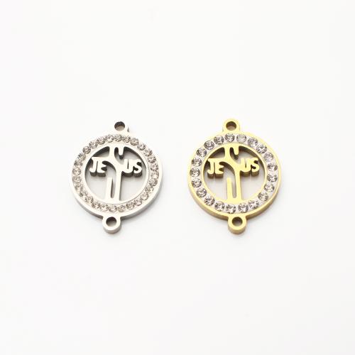 Stainless Steel Charm Connectors, 304 Stainless Steel, plated, DIY & with rhinestone & hollow 