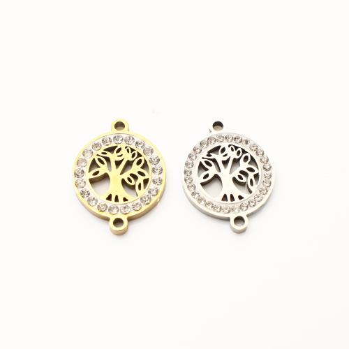 Stainless Steel Charm Connectors, 304 Stainless Steel, Tree, plated, DIY & with rhinestone & hollow 