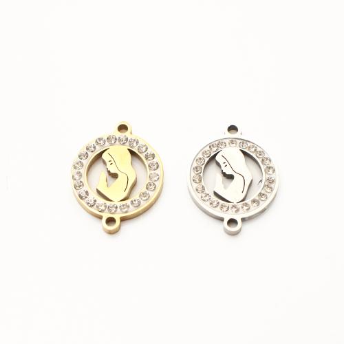Stainless Steel Charm Connectors, 304 Stainless Steel, plated, DIY & with rhinestone & hollow 