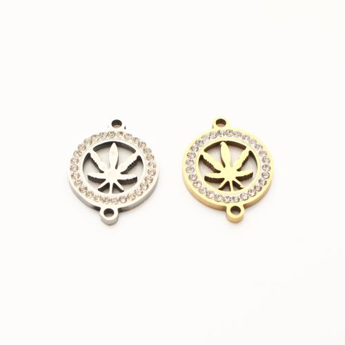 Stainless Steel Charm Connectors, 304 Stainless Steel, Leaf, plated, DIY & with rhinestone & hollow 