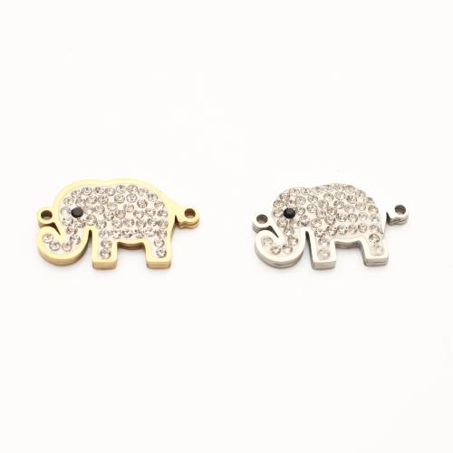 Stainless Steel Charm Connectors, 304 Stainless Steel, Elephant, plated, DIY & with rhinestone 