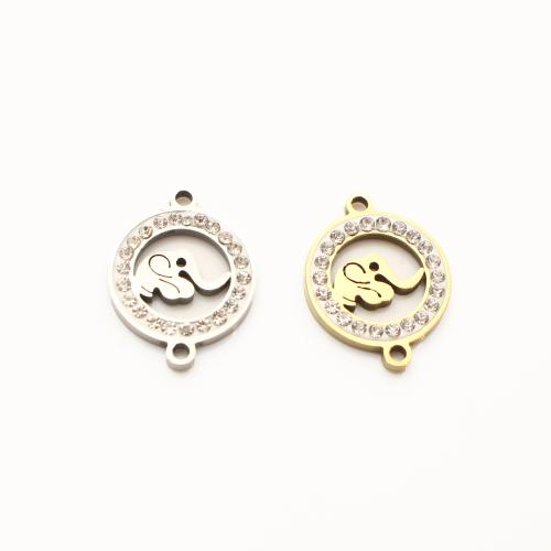 Stainless Steel Charm Connectors, 304 Stainless Steel, plated, DIY & with rhinestone & hollow 