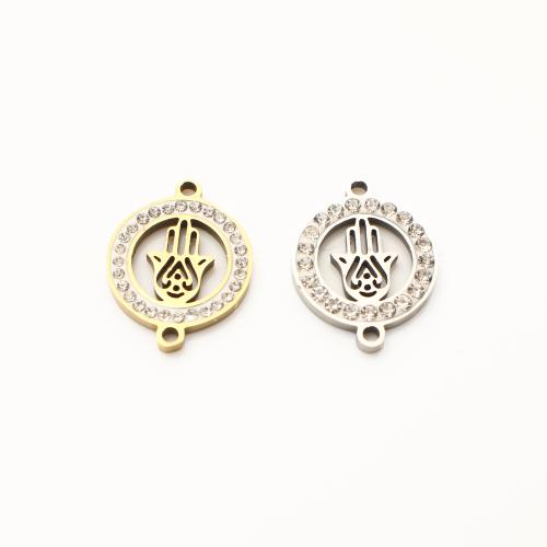 Stainless Steel Charm Connectors, 304 Stainless Steel, Hamsa, plated, DIY & with rhinestone & hollow 