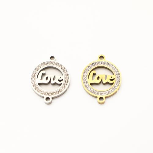 Stainless Steel Charm Connectors, 304 Stainless Steel, plated, DIY & with letter pattern & with rhinestone & hollow 