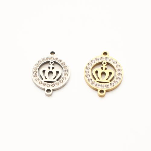 Stainless Steel Charm Connectors, 304 Stainless Steel, Crown, plated, DIY & with rhinestone & hollow 