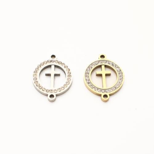 Stainless Steel Charm Connectors, 304 Stainless Steel, Cross, plated, DIY & with rhinestone & hollow 