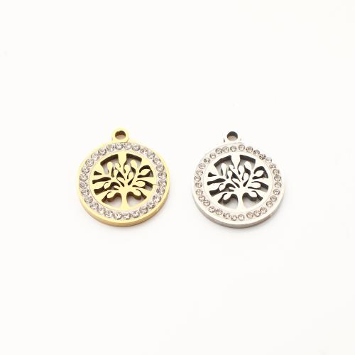Rhinestone Stainless Steel Pendants, 304 Stainless Steel, plated, DIY & with rhinestone & hollow 