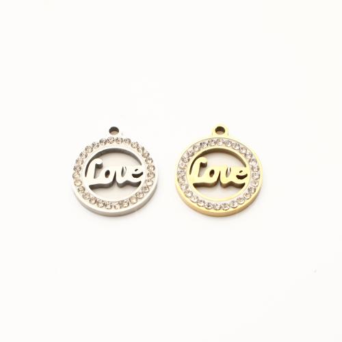 Rhinestone Stainless Steel Pendants, 304 Stainless Steel, plated, DIY & with letter pattern & with rhinestone & hollow 