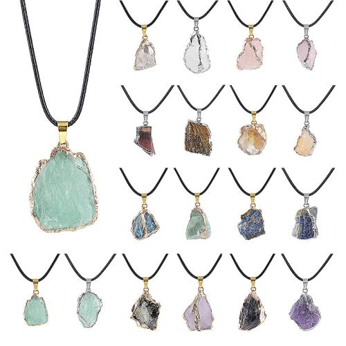 Gemstone Necklace, with PU Leather, with 5cm extender chain, irregular, plated & Unisex Approx 45 cm 