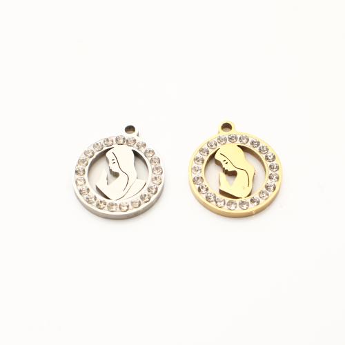 Rhinestone Stainless Steel Pendants, 304 Stainless Steel, plated, DIY & with rhinestone & hollow 