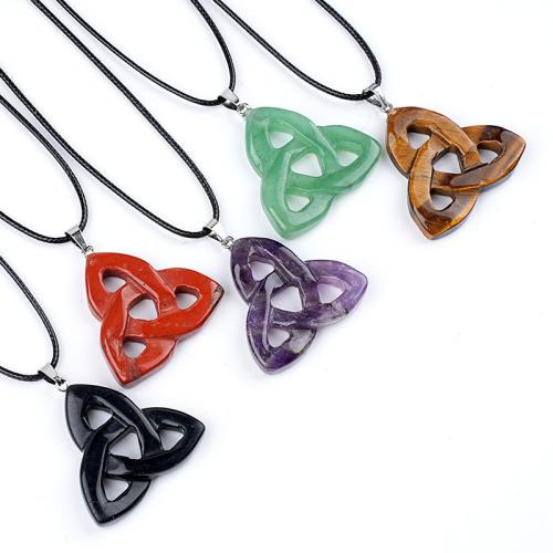 Gemstone Necklace, with PU Leather, with 5cm extender chain, Triangle, Carved & Unisex & hollow Approx 45 cm 