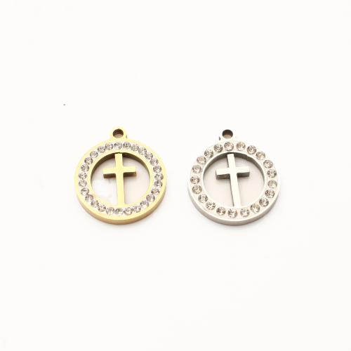 Rhinestone Stainless Steel Pendants, 304 Stainless Steel, Cross, plated, DIY & with rhinestone & hollow 
