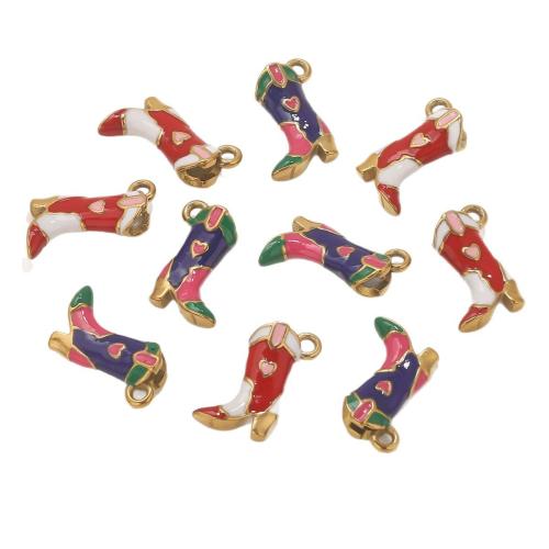 Stainless Steel Shoes Pendants, 304 Stainless Steel, gold color plated, DIY & enamel 