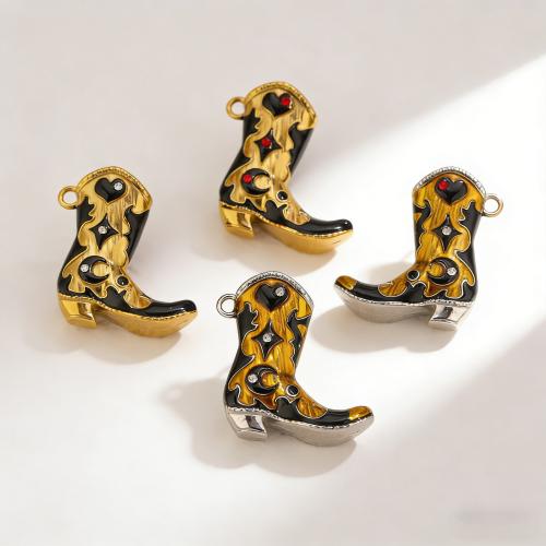 Stainless Steel Shoes Pendants, 304 Stainless Steel, plated, DIY & enamel & with rhinestone 
