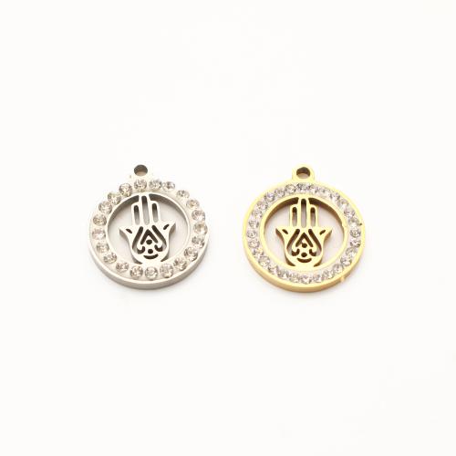 Rhinestone Stainless Steel Pendants, 304 Stainless Steel, Hamsa, plated, DIY & with rhinestone & hollow 