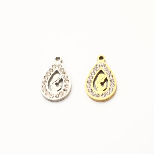 304 Stainless Steel Pendant, Teardrop, plated, DIY & with rhinestone & hollow 