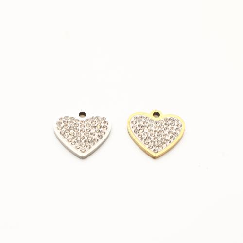 304 Stainless Steel Pendant, Heart, plated, DIY & with rhinestone 