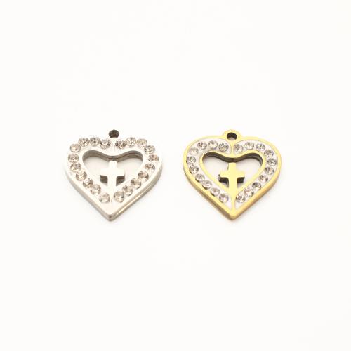 304 Stainless Steel Pendant, Heart, plated, DIY & with rhinestone & hollow 